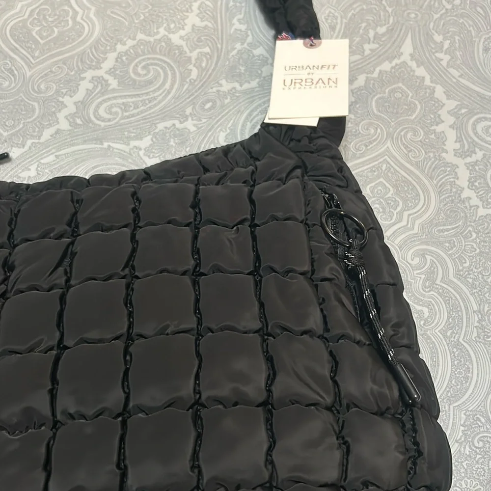 Urban Outfitters Quilted Tote Bag Puffer Hobo Purse Crossbody Black NWT